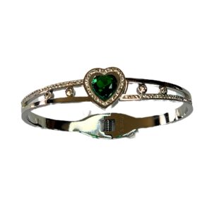 BRACCIALE RIGIDO COLOR ARGENTO E CUORE VERDE