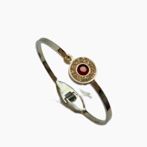 BRACCIALE RIGIDO COLOR ARGENTO E PIETRA ROSSA
