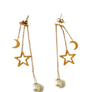 ORECCHINI PENDENTI STELLA, LUNA E PERLA