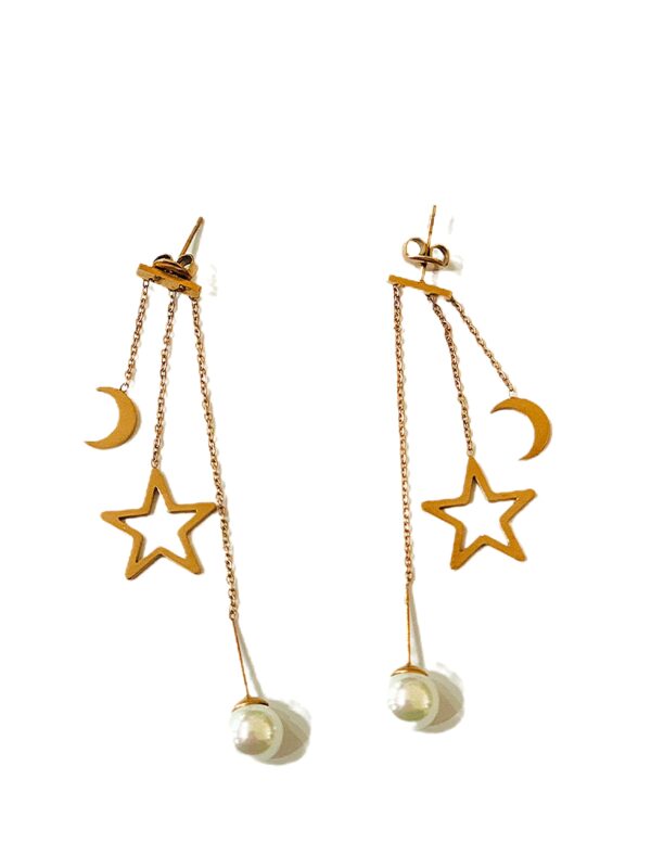 ORECCHINI PENDENTI STELLA, LUNA E PERLA
