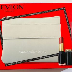 POCHETTE GHRIGIO CHIARO CON ROSSETTO E MATITA LABBRA REVLON
